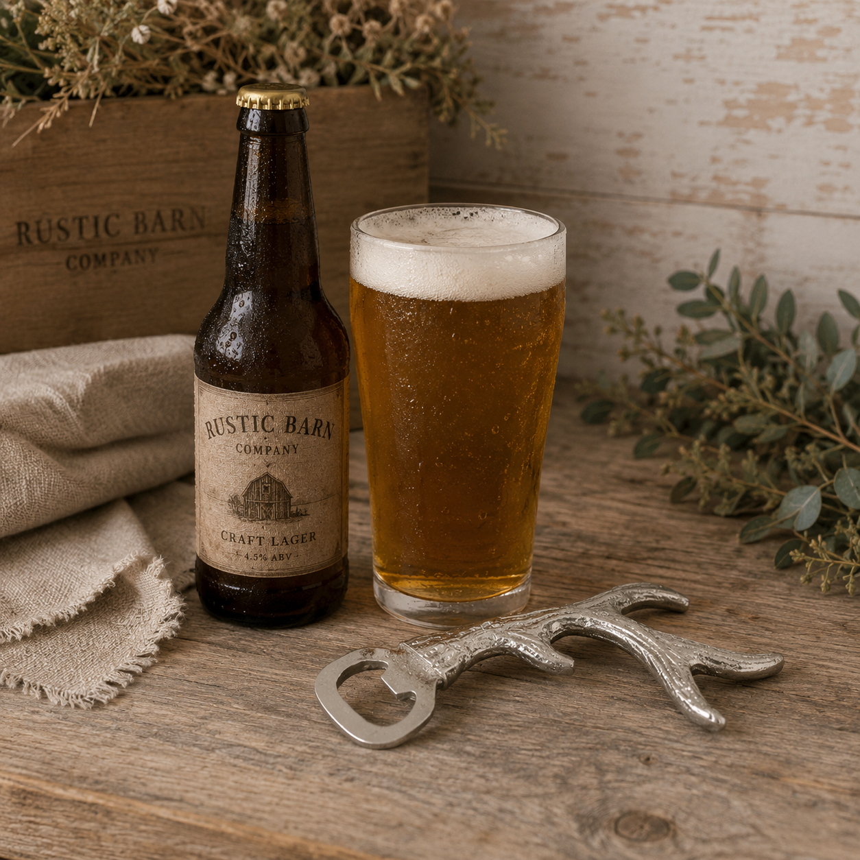 Antler bottle opener styled — rustic kitchen gift idea by The Rustic Barn Company