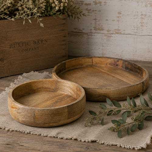 Rustic wooden serving bowl 25cm styled — rustic kitchen accessory by The Rustic Barn Company