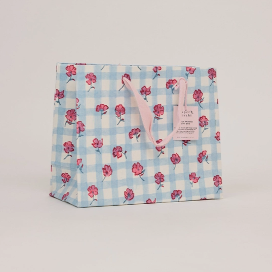 Block Printed Gift Bag- Pink (medium)