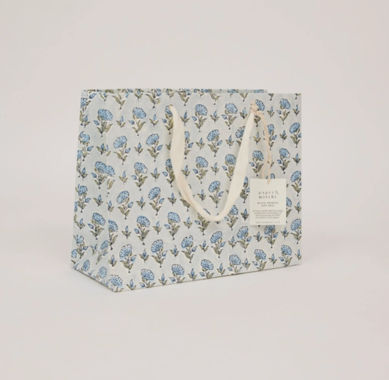 Block Printed Gift Bag- Blue (medium)