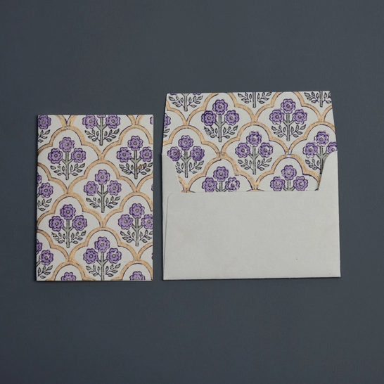 Block Printed Greeting Card- Lavendar Trellis