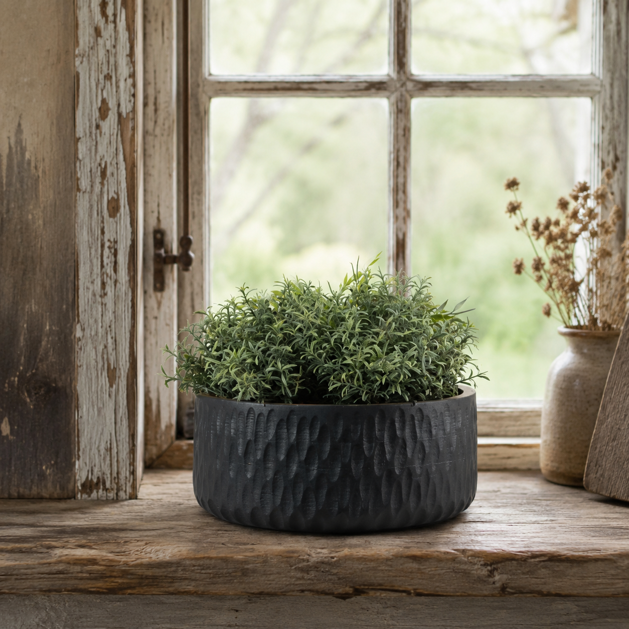 Black Ribbed Wooden Bowl 30cm