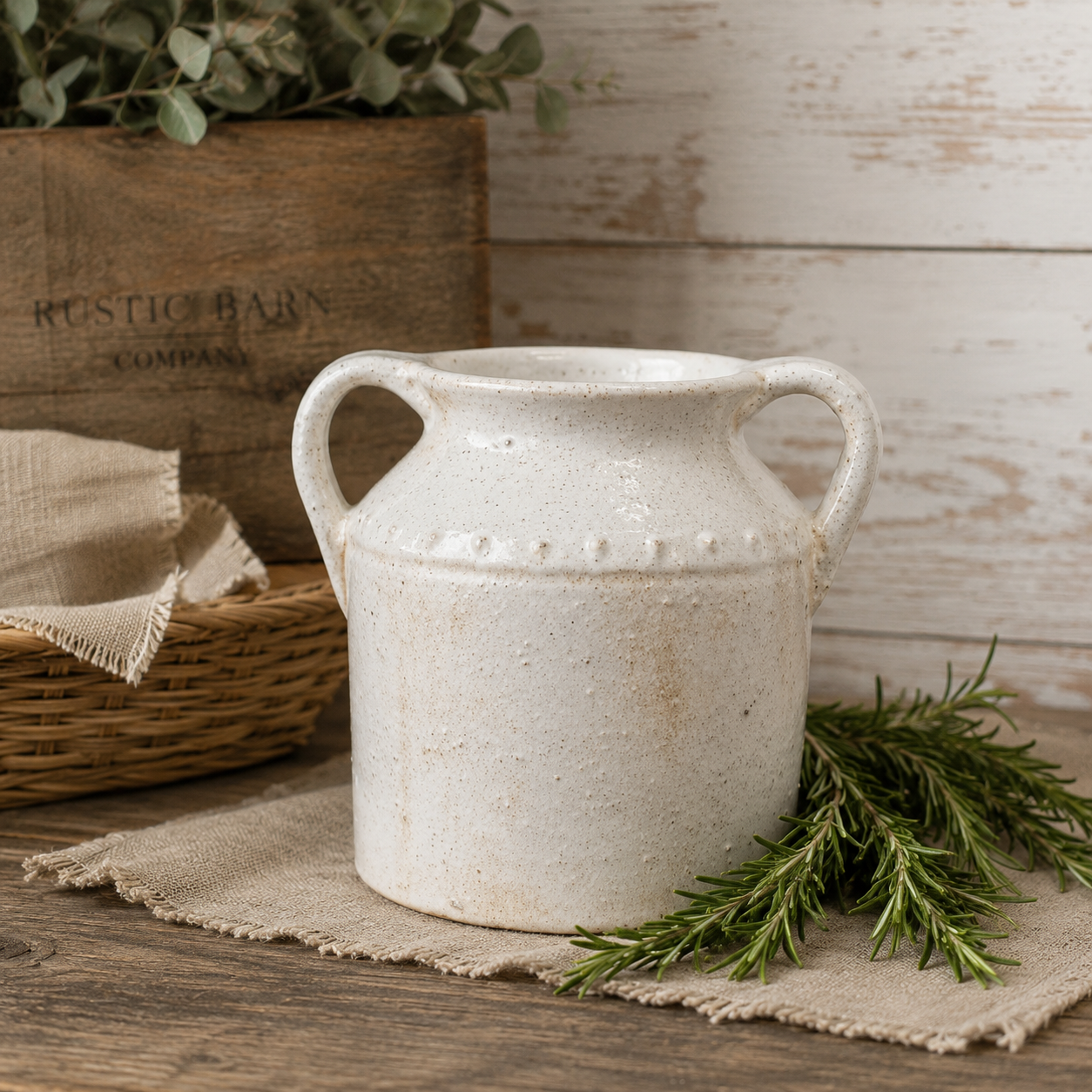 Jolee vase with handles styled — rustic ceramic home décor by The Rustic Barn Company