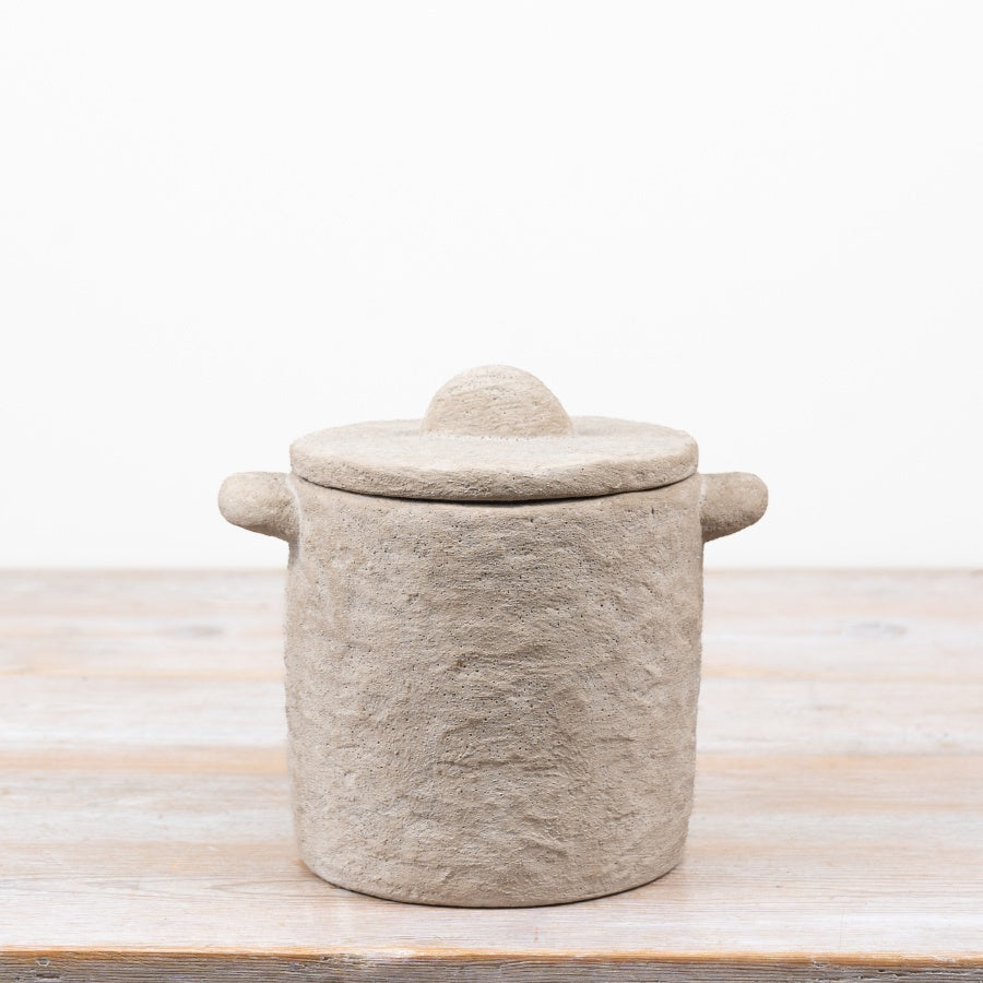 Rustic Cement Storage Pot with Lid 19cm