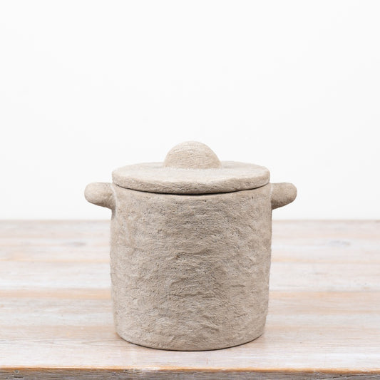 Rustic Cement Storage Pot with Lid 19cm