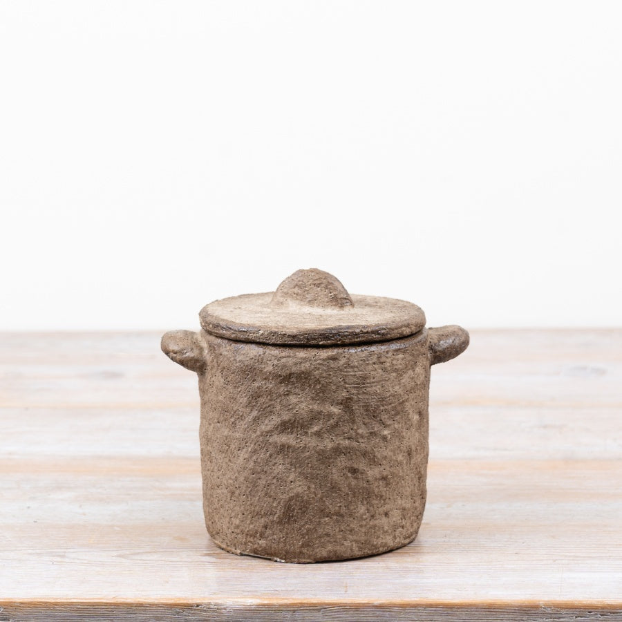 Rustic Cement Storage Pot with Lid 13cm