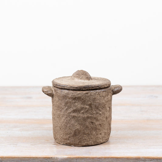 Rustic Cement Storage Pot with Lid 13cm