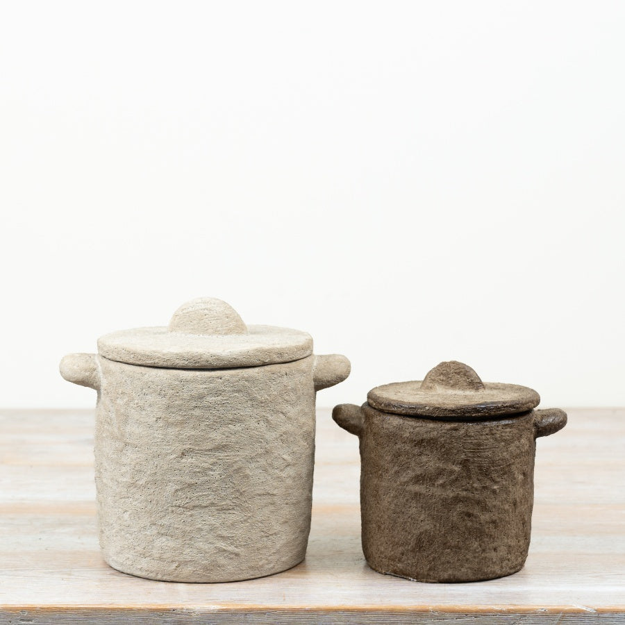 Rustic Cement Storage Pot with Lid 19cm