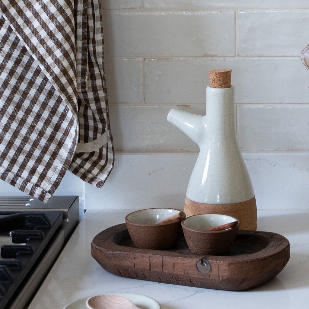 Stoneware Pinch Pot with Spoon - Milk white