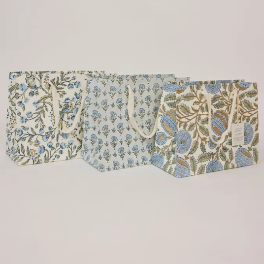Block Printed Gift Bag- Blue (medium)