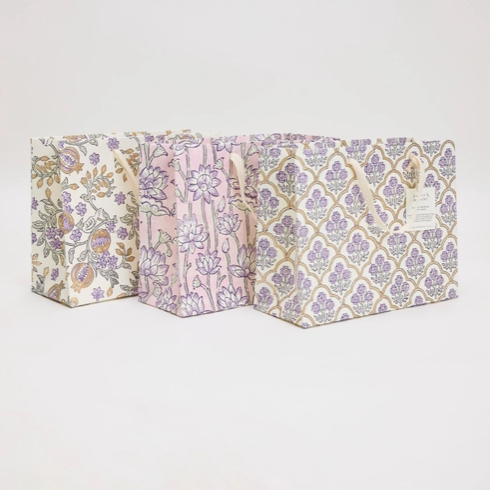 Block Printed Gift Bag- Lavender (medium)