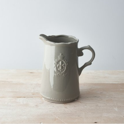 Grey Fleur De Lis ceramic jug — rustic home décor by The Rustic Barn Company