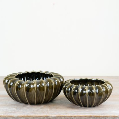 Olive green pod bowl — rustic ceramic home décor by The Rustic Barn Company