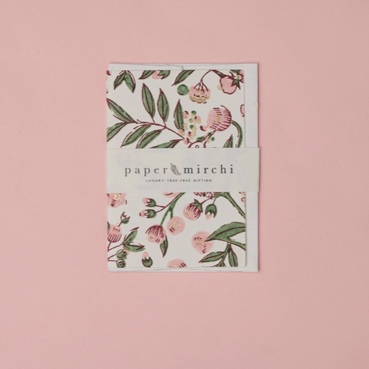 Block Printed Greeting Card- Blush Songbird