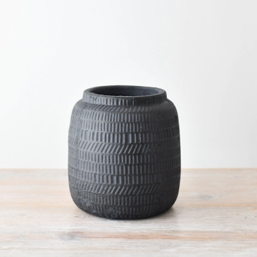 Handmade Kamiko terracotta vase with a deep grey-black finish