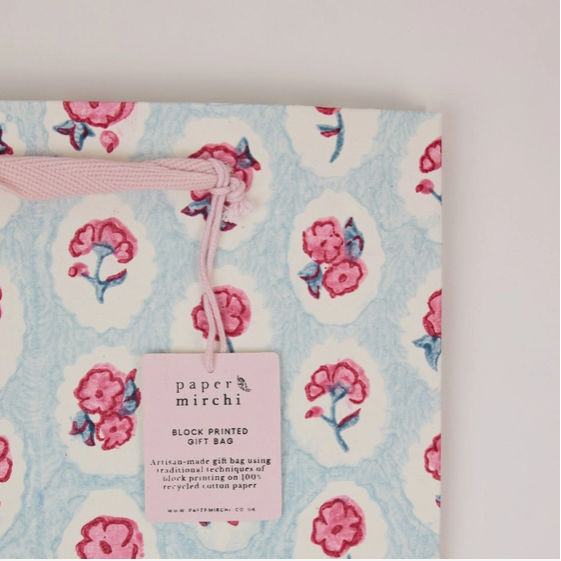 Block Printed Gift Bag- Pink (medium)