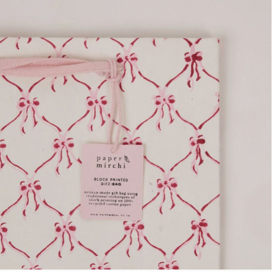Block Printed Gift Bag- Pink (medium)