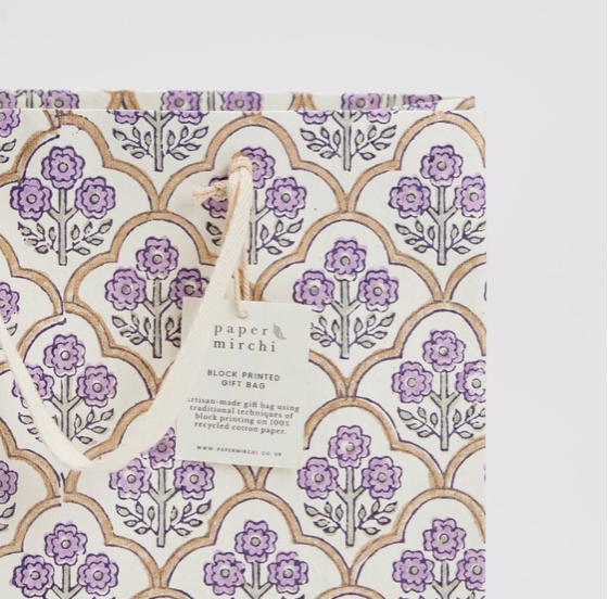 Block Printed Gift Bag- Lavender (medium)