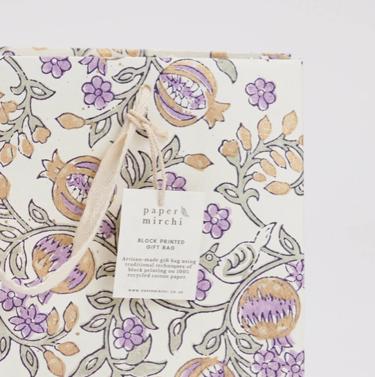 Block Printed Gift Bag- Lavender (medium)