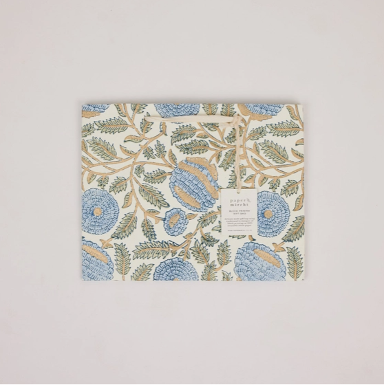 Block Printed Gift Bag- Blue (medium)