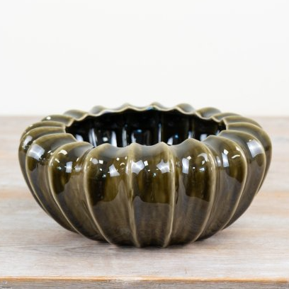 Olive green pod bowl large — statement ceramic bowl by The Rustic Barn Company