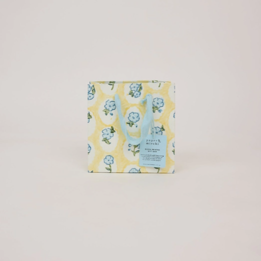 Block Printed Gift Bags - Yellow/Blue (small)