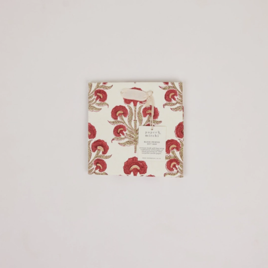 Block Printed Gift Bag-Red (small)