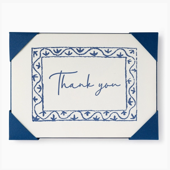 Blue Border: Pack of five thank you cards with envelopes in a blue border design