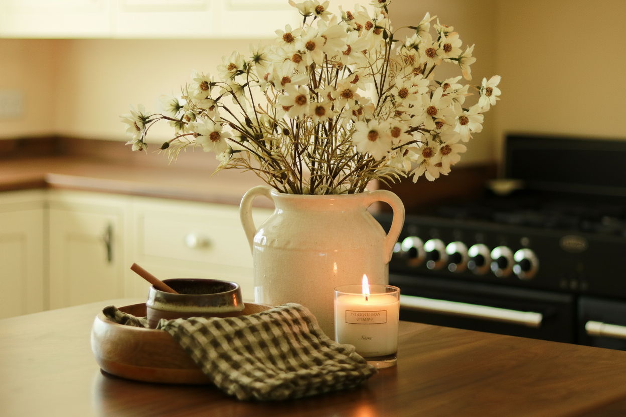 Banner with lit candle flame
