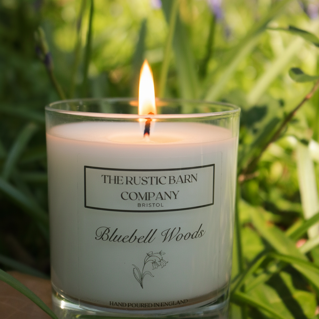 Bluebell Woods Candle with Flame - Close Up